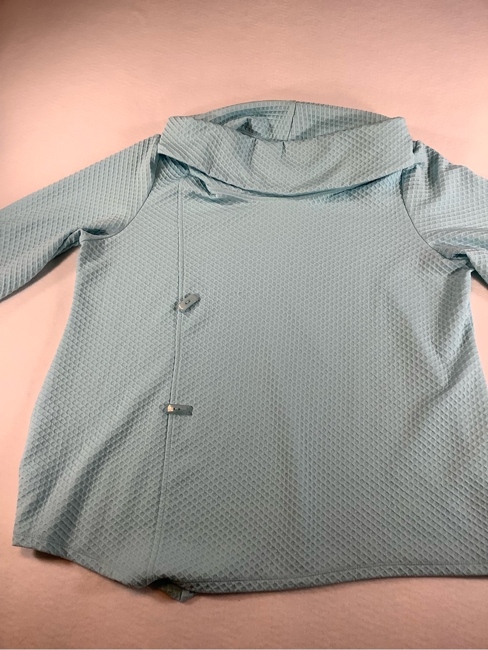 Ali Miles Light Blue Textured Funnel Neck Top